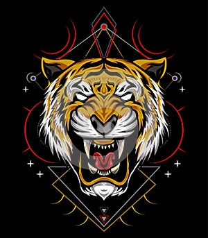 Tiger head illustration on the black background. vector tiger