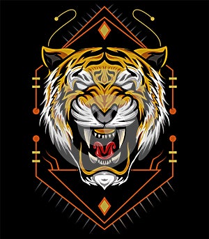 The Tiger head illustration on the black background. vector tiger