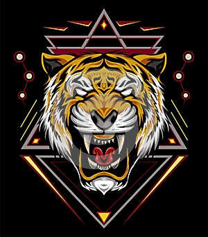 The Tiger head illustration on the black background. vector tiger