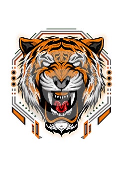 The Tiger head illustration roaring on white background