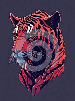 Tiger head isolated on black background, king tiger artictic design. Generative Ai photo