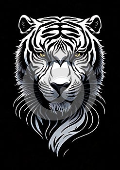Tiger head isolated on black background, king tiger artictic design photo