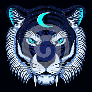 Tiger head mystical moon vector illustration