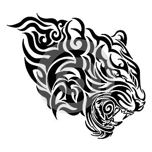 Tiger head roar tribal tattoo with fire concept