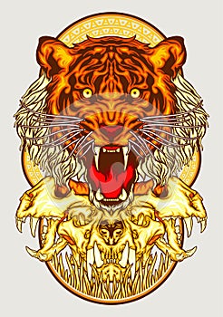 Tiger head roaring abstract background
