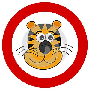 Tiger head smiling in road sign