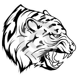 Tiger head vector drawing, tiger face drawing sketch, tiger head in black and white