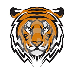 Tiger head, vector illustration, stylized logo with tiger head, symbol of the year 2022, sports mascot. Linear silhouette of a