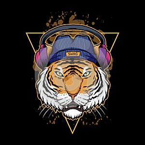 Tiger headphone illustration