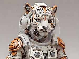 The tiger hyperrealistic futuristic soldier tiger wearing an astronaut helmet, 3D, cartoon space concept