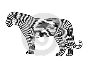 A tiger illustration icon in black offset line. Fingerprint style for logo or background.