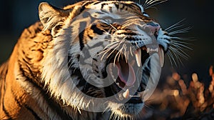 A tiger with its mouth open. Generative AI.