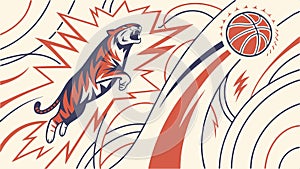 Tiger jumping dynamically, powerful animal motion vector design Generative AI photo