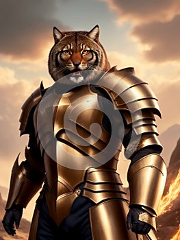 Tiger in knight armor. Generative AI