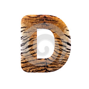 Tiger letter D - Capital 3d Feline fur font - suitable for Safari, Wildlife or big felines related subjects