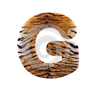 Tiger letter G - Capital 3d Feline fur font - suitable for Safari, Wildlife or big felines related subjects