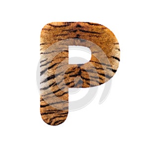 Tiger letter P - Upper-case 3d Feline fur font - suitable for Safari, Wildlife or big felines related subjects