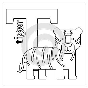 Tiger, letter T coloring page