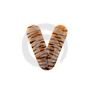 Tiger letter V - Small 3d Feline fur font - Suitable for Safari, Wildlife or big felines related subjects