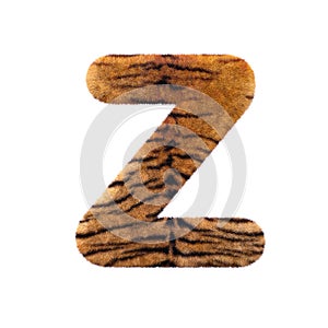 Tiger letter Z - Upper-case 3d Feline fur font - suitable for Safari, Wildlife or big felines related subjects