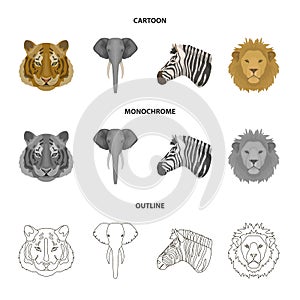 Tiger, lion, elephant, zebra, Realistic animals set collection icons in cartoon,outline,monochrome style vector symbol photo