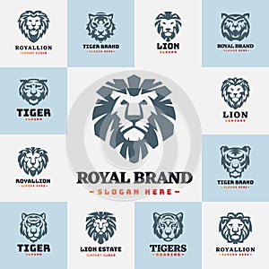 Tiger and lions face logo badge strength predator power wildcat vector illustration. photo