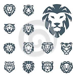 Tiger and lions vector head face silhouette badge strength predator power wildcat illustration power animal