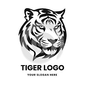 Tiger logo vector template emblem symbol. Head icon design isolated on a white background. Modern black and white illustration