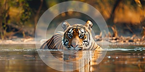 Tiger lounging in tranquil pool of water