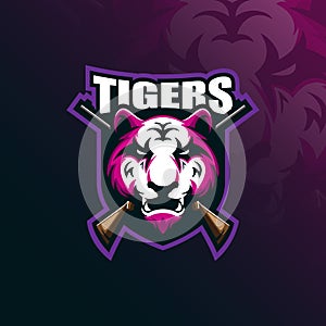 Tiger mascot logo design vector with modern illustration concept style for badge, emblem and tshirt printing. angry tiger