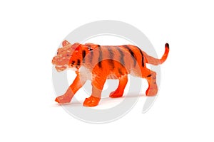 Tiger model isolated on white background, animal toys plastic