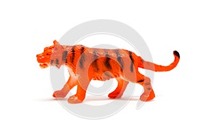 Tiger model isolated on white background, animal toys plastic