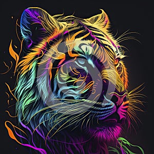 Tiger in neon colors. Generative AI
