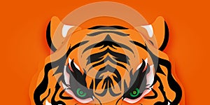 Tiger New Year. Roar Animal paper cut style. Chinese zodiac, Chinese calendar. Winter holidays. Happy New Greeting Card