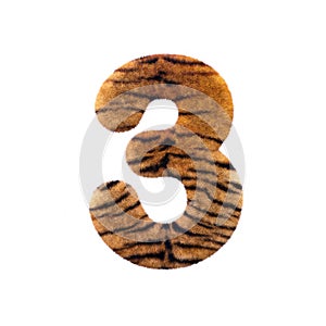 Tiger number 3 - 3d Feline fur digit - Suitable for Safari, Wildlife or big felines related subjects