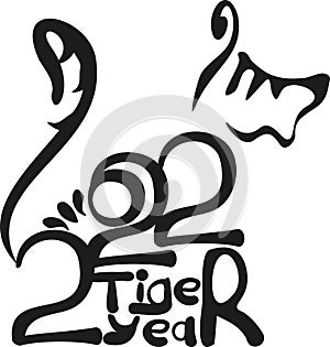 tiger of numbers 2022 in hand draw style. Lunar zodiac symbol of Year of Tiger. Chinese New Year 2022 Christmas logo