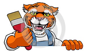 Tiger Painter Decorator Holding Paintbrush