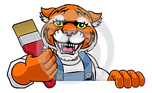 Tiger Painter Decorator Holding Paintbrush photo
