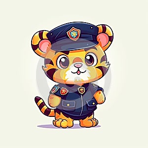 Tiger policeman cartoon collection. Beautiful tiger police cartoon design on white backgrounds. Cartoon characters and tiger cubs
