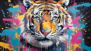 Tiger portrait. Abstract painting art style