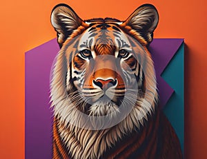 Tiger portrait on colorful background. generative ai