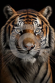 Tiger portrait on dark background. AI Generative