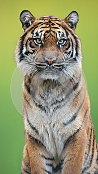 Tiger portrait with a green background