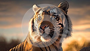 Tiger Portrait in the morning sun in nature. Generative AI