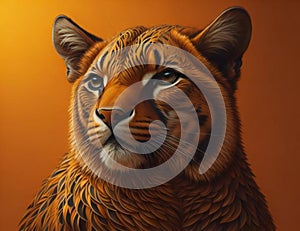 Tiger portrait on a orange background. generative ai