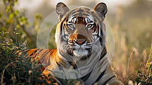 Tiger portrait on the savanna by Generative AI