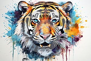 Tiger portrait. Watercolor style art design. Poster, print. Generative Ai