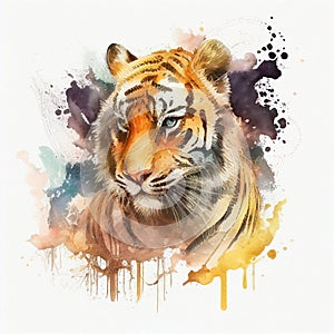 tiger portrait watercolor style Generative AI