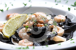 Tiger prawn pasta dish