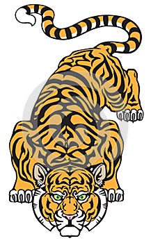Tiger Ready to Jump. Isolated vector illustration